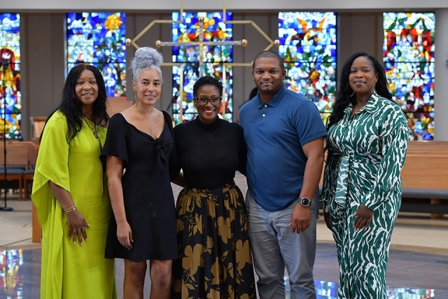 Individuals together in church