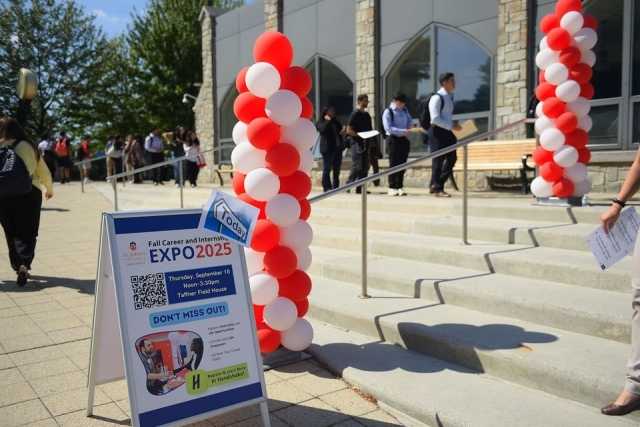 Career fair sign outside of Taffner