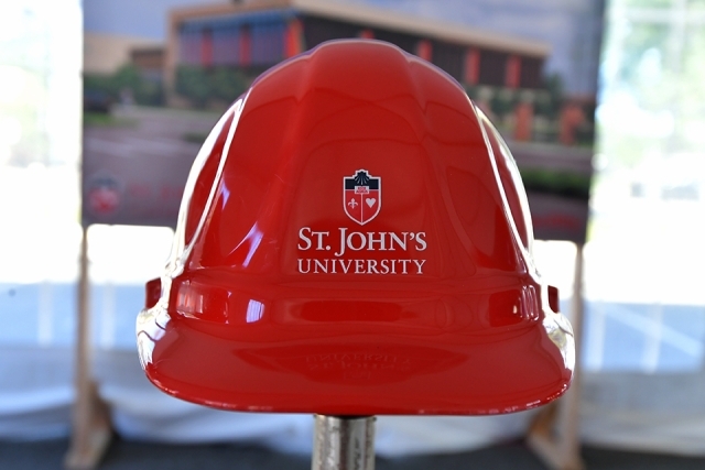 Red St. John's construction hard hat
