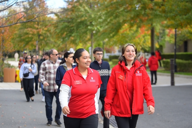 Student ambassadors walking on campus