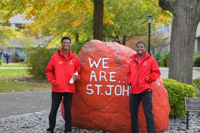 Student ambassadors by St. John's spirit rock