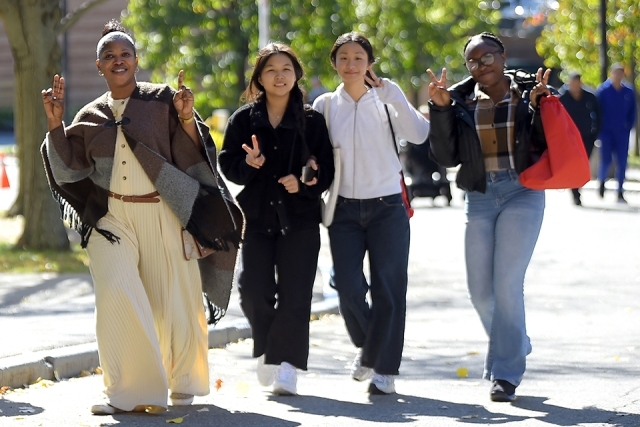 People walking on campus
