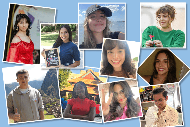 collage of 10 students against blue background