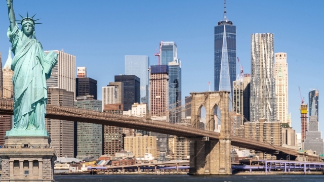Statue of Liberty against Manhattan skyline
