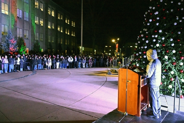 Wide view of tree lighting ceremony