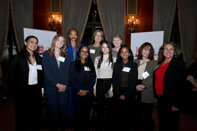 St. John's Law Dean Jelani Jefferson Exum, Rose DiMartino, and Karen Sue Smith (back row left to right) with Center Director Jeanne Ortiz-Ortiz (center front) and Center-affiliated students and faculty.