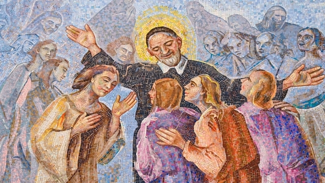 Mosaic of St. Vincent de Paul and people