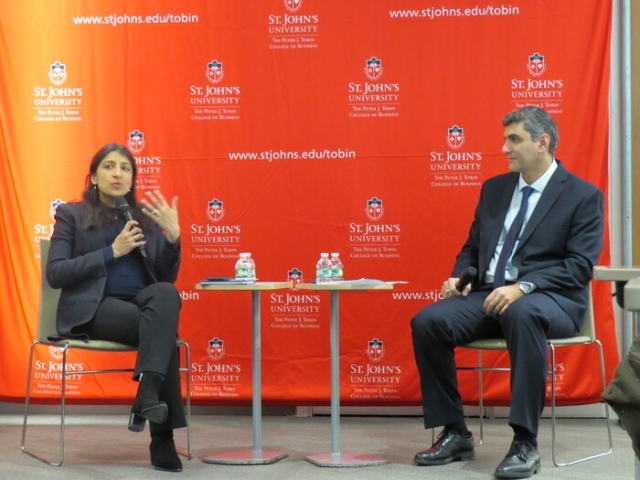 Women speaking in a professional attire 