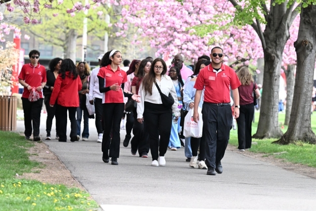 St. John's Student Ambassadors leading a tour 