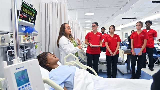 Students and instructor in simulation nursing lab