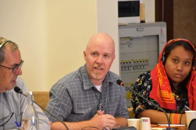 Father Fitzgerald speaks at the Vatican Dicastery for Promoting Integral Human Development in 2023.