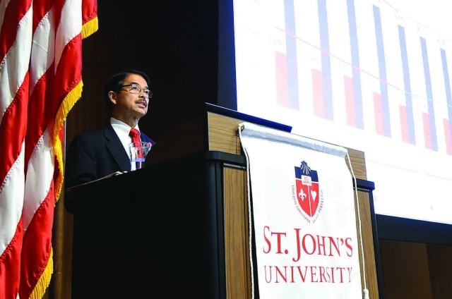 Conrado “Bobby” Gempesaw, Ph.D., addresses the University community.