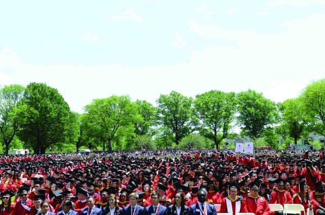 View from stage of crowd at commencement
