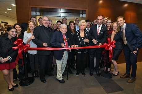 (L-R): Rev. Bernard M. Tracey, C.M., M.Div., Joseph M. Mattone, Sr., Mary Ann Mattone, Dean Michael A. Simons
