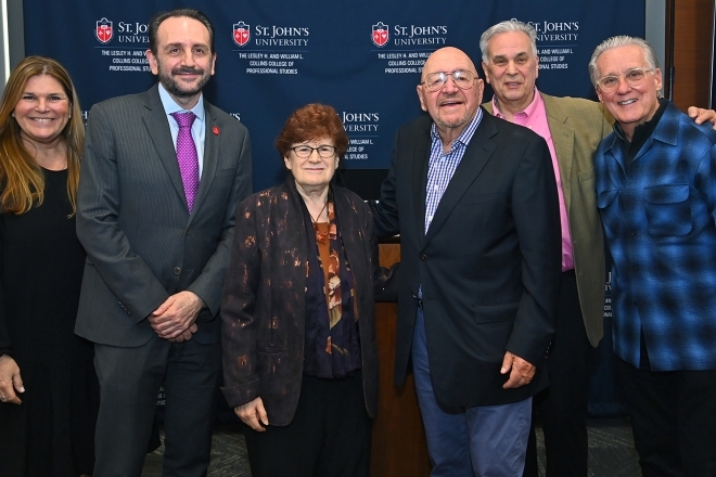 Jerry Della Femina, Dean Iandoli and other St. John's community members posing for a photo
