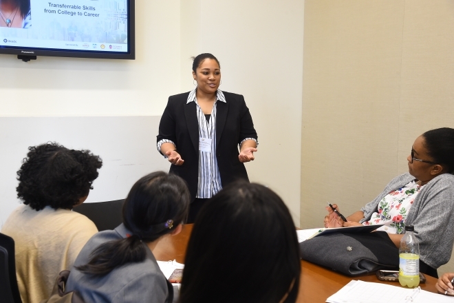 Woman leading discussion