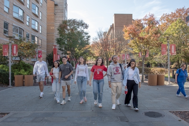 A group of Fast-Track St. john's students walking on campus