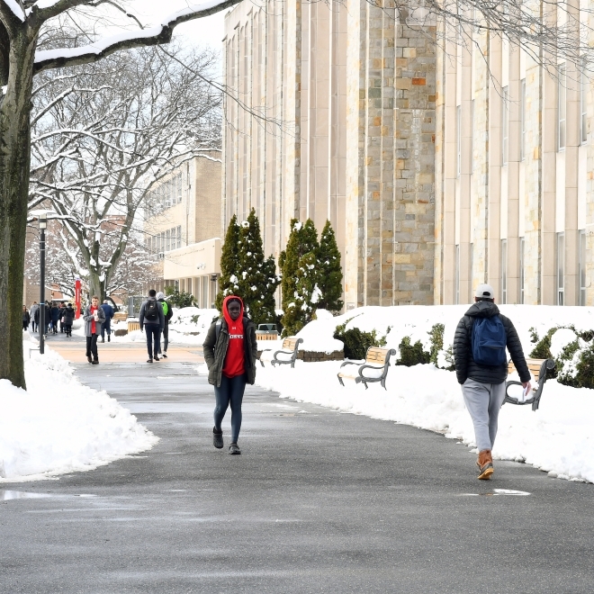 St. John's University students practicing winter wellness on campus 