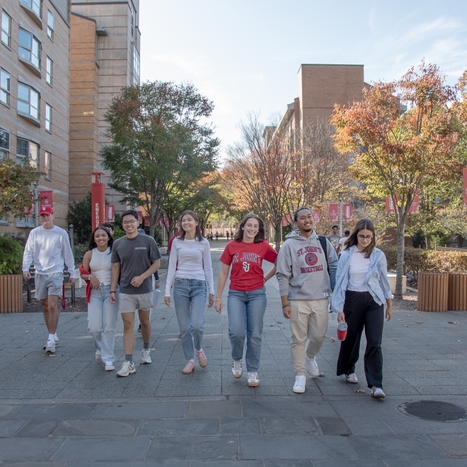 A group of Fast-Track St. john's students walking on campus 
