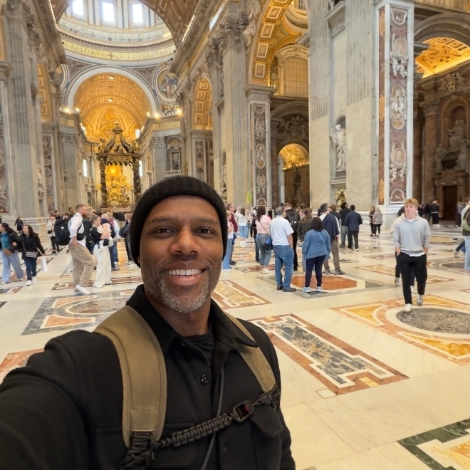 Student headshot in the Vatican  