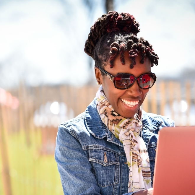 Female student working on laptop