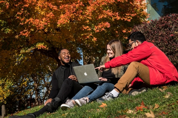 UG Students studying on grass