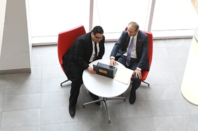 Male Faculty and Student overhead view