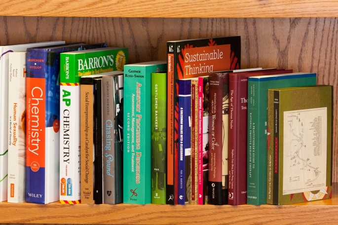 Books on a library shelf