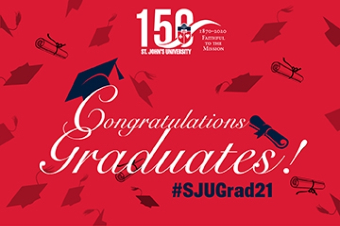 Congratulations Graduates Red Background with Blue caps and scrolls