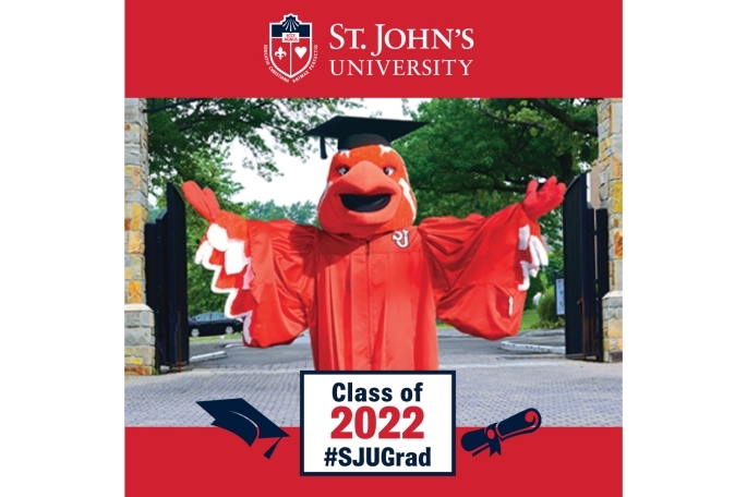 Red Border With Graduation Cap image featuring St. John's University #SJUGrad