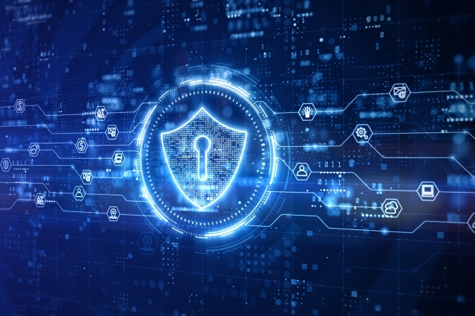 blue graphic with a lock