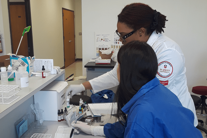 Two people working in PHS Doctoral Seminar