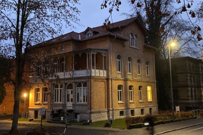 Building on University of Gottingen's campus at night