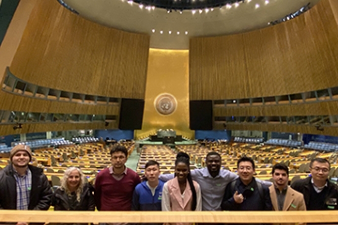 St. John's group of students posing for a photo at United Nations