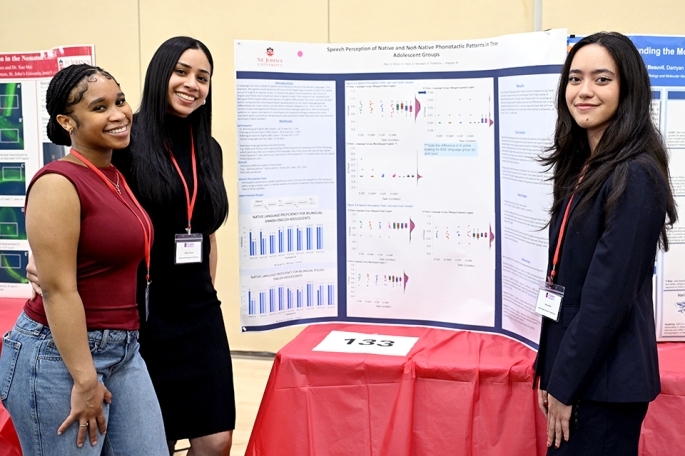 Students presenting their research board