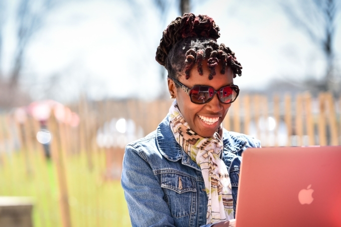 Female student working on laptop