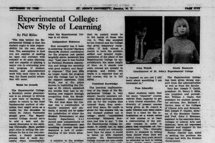 Nov 19, 1968 article in the Torch, with the title “Experimental College: New Style of Learning.”