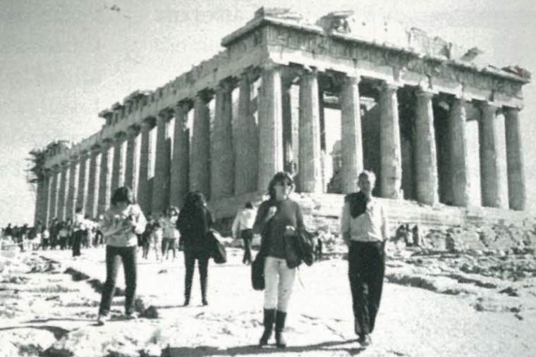 St. John's students standing in front of the Parthenon