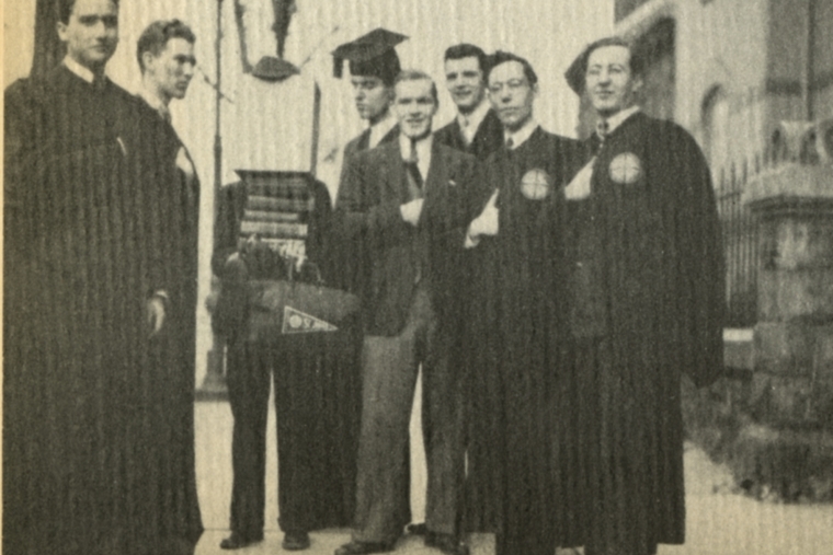 Upperclassmen wearing academic gowns in 1937.