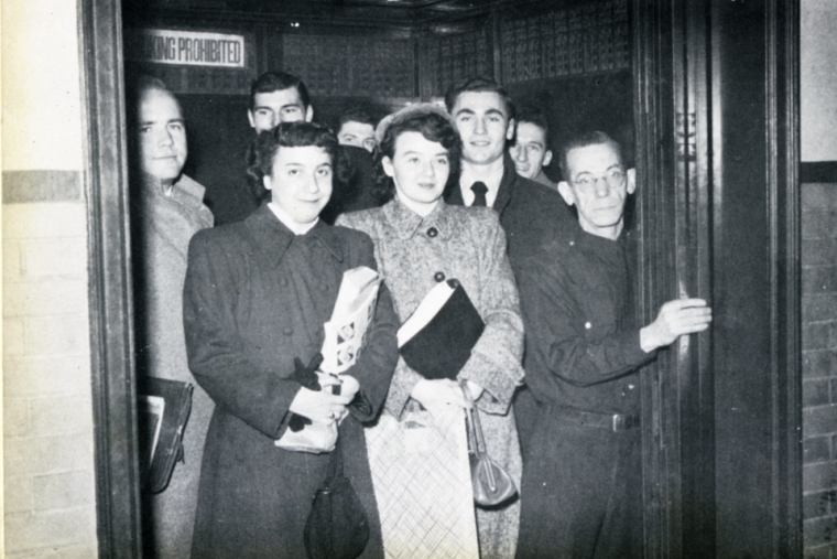 Students in elevator Schermerhorn