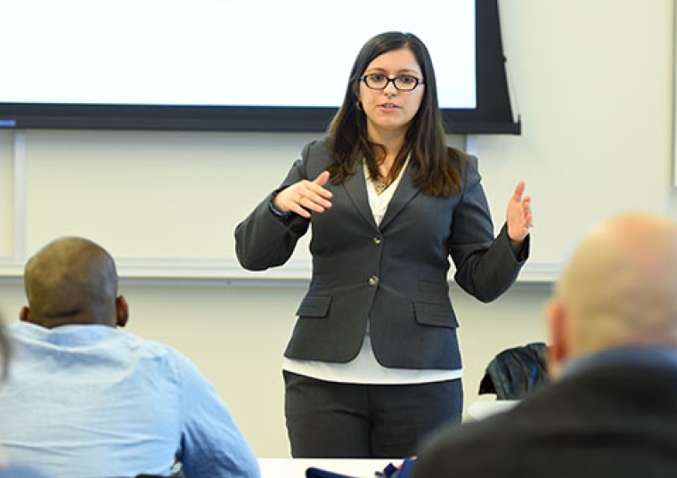 Marcella Mandracchia teaching in a classroom