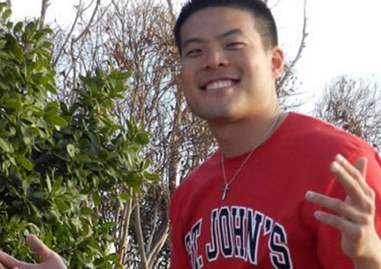 Jeff Park wearing red St. John's shirt