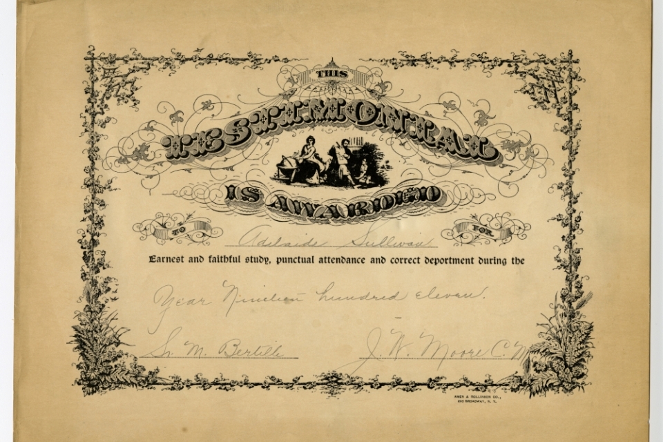 St. John’s Parochial School Diploma, 1911.