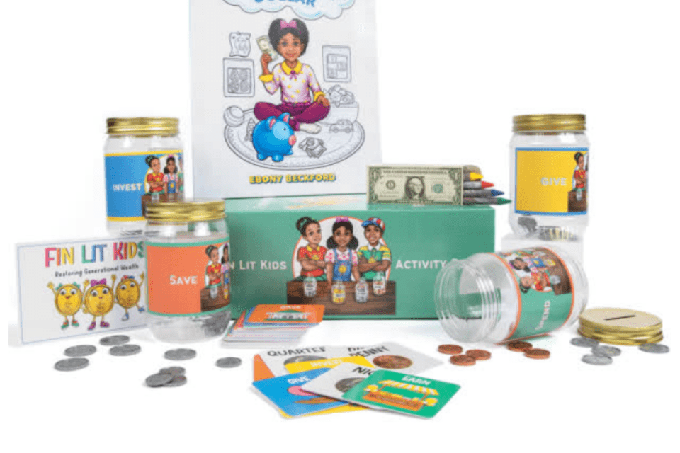 Fin Lit kids money box featuring toys that teach financial literacy 