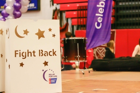 Relay for Life materials in Carnesecca Arena