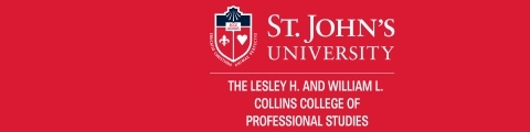 St. John's University Collins College of Professional Studies Logo on red background
