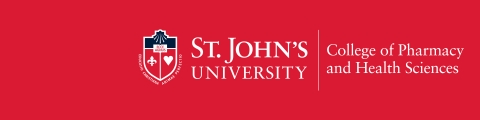 St. John's University College of Pharmacy Logo on red background