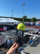 Microphone with a tennis ball for top 