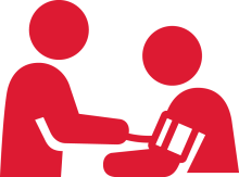 Two graphic individuals one taking the blood pressure of the other