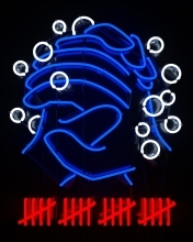 neon graphic of hand washing with 20 red tally marks